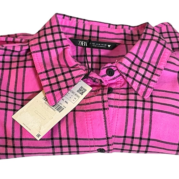 Zara Oversized Flannel Button-Down size M NWT - Picture 3 of 3